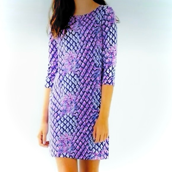 LILLY PULITZERM 6-7Sophie Mini 3/4 Sleeve Dress Royal Blue Geometric Print